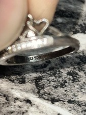 925 Sterling Silver Crown Tiara Band Ring Hea...