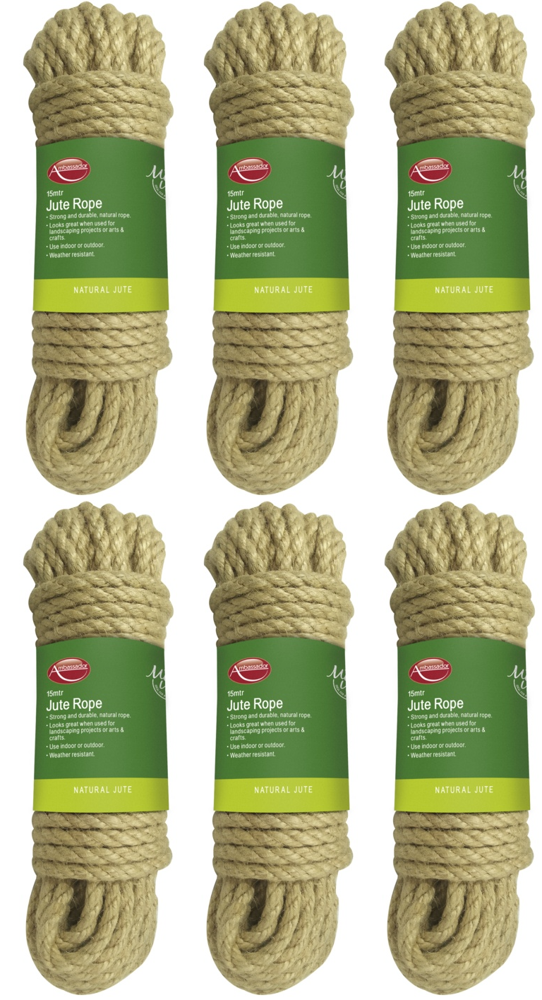 6x Ambassador Natural Jute Gardening DIY Washing Clothes Pulley Line Rope - 15m