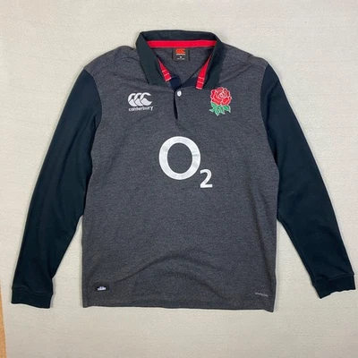 Canterbury England Rugby O2 Vapodri Long Sleeve Polo Shirt Grey Black Medium - Image 1 of 4