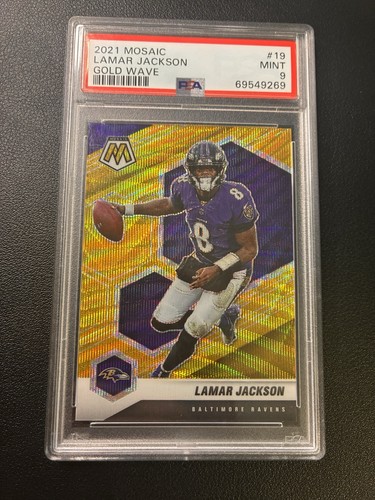 Panini 2021 Mosaic Lamar Jackson Gold Wave Prizm /17 PSA 9 Ravens