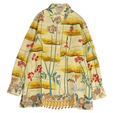 Vintage HERMES Silk Shirt Blouse Long Sleeve Printed Multicolor Size 38 M France