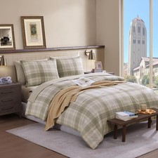 Comforter Set Plaid Design Comforter Set 7 Piece Full Size Khaki Green Plaid