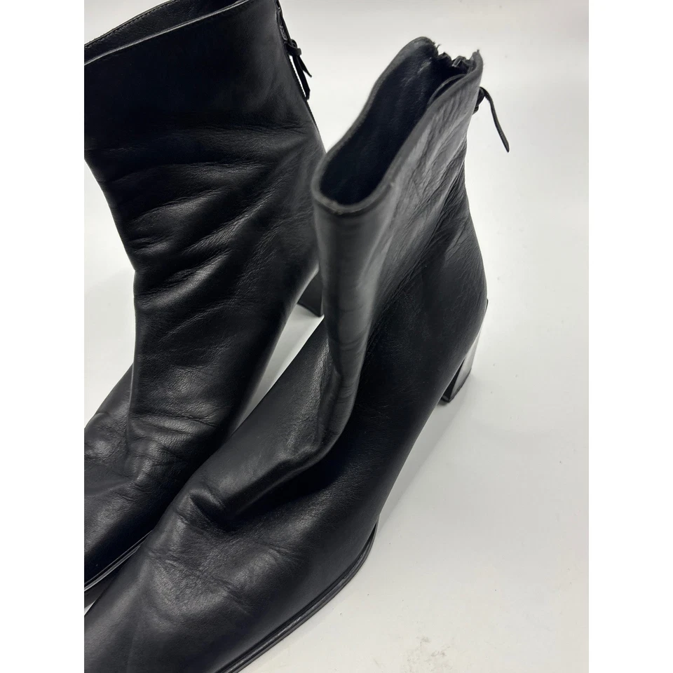 Stuart Weitzman Botines Cuero Negro Puntera Cuadrada Tacón Bloque Cremallera 7.5 AA Foto 3 de 4