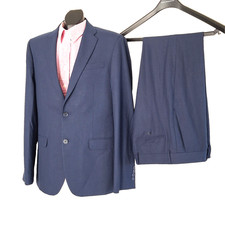 Egara Mens Navy Blue 2PC Suit Skinny Fit Stretch 40, Pants 34, Business Wedding
