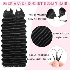 14" Deep Wave Human Hair 120g Pre Looped Miracle Knot Crochet Extensions