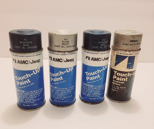 4 VINTAGE 1974 AMC JEEP TOUCH-UP PAINT--MIDNIGHT BLUE-SILVER FROST-PRIMER