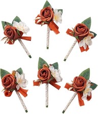 Rose Boutonniere for Men Wedding Guest Groom Orange Corsage 6 Set