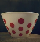 Vintage Fire King Milk Glass Red Polka Dot Large 9.5” Mixing Nesting Bowl