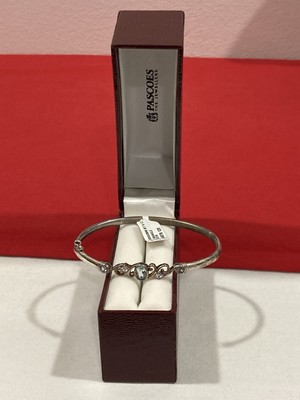 NEW 925 Sterling Silver Topaz Cubic Zirconia Clip Bangle Bracelet IN BOX W/TAG