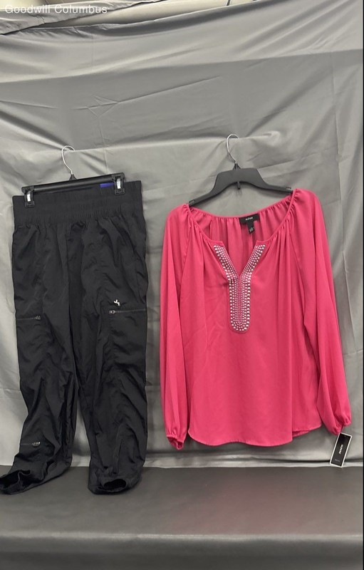 Alfani Women's Pink Stud Blouse Sz 14 & JoyLab Black Cargo Pants Sz M NWT