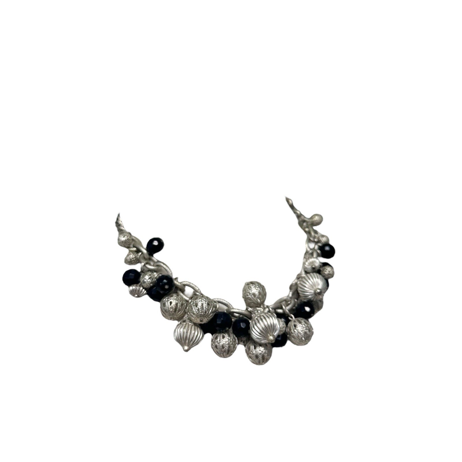 Cluster Statement Necklace Black silver Beads Dan… - image 2
