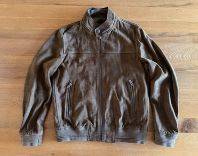 Massimo Dutti Men's Brown Leather Bomber Jacket Full Zip Band Collar Size M