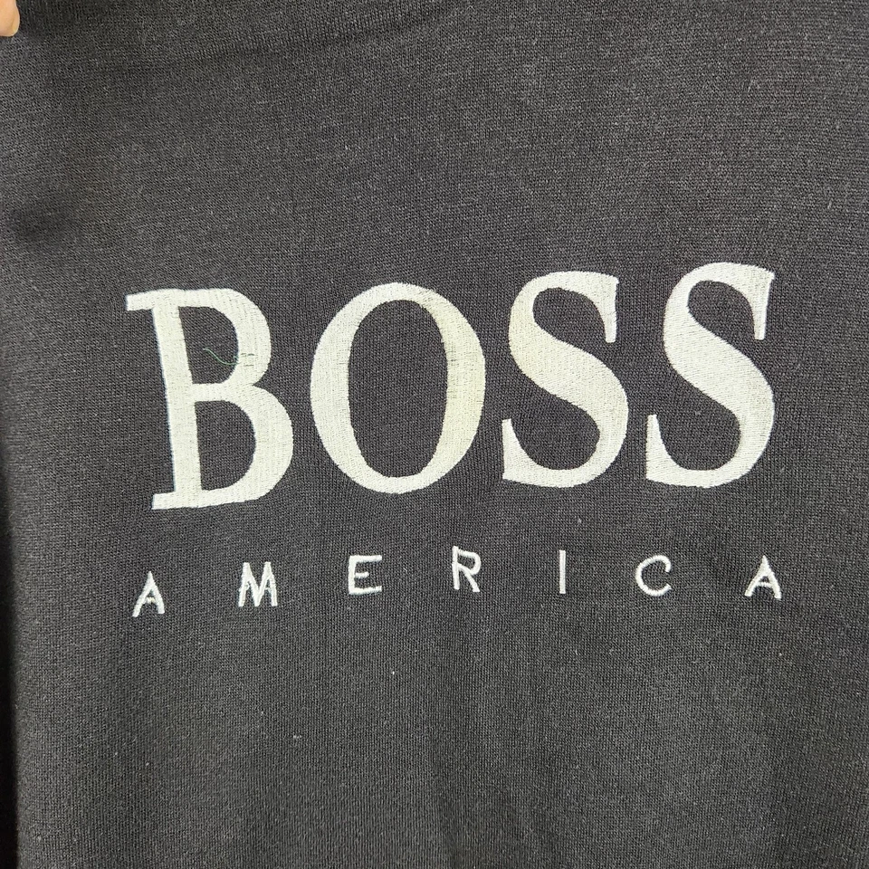 Vintage Boss America Hoodie Sweatshirt Mens Large Black Pullover Graphic 90s - Image 2 of 4