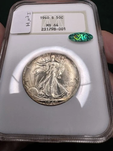 1940 S Walking Liberty 50c Silver Half Dollar NGC & CAC Fatty MS 64 Toned Toner