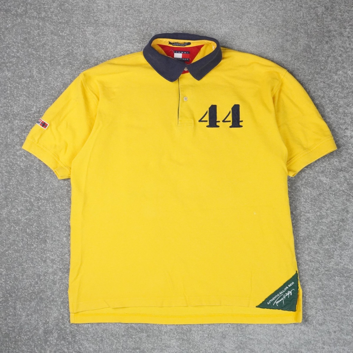 Vintage Tommy Hilfiger Sailing Gear Mens Large Yellow Short Sleeve 