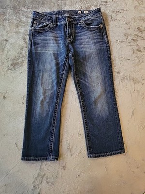 Miss Me Jeans Capri Sz 30 Acid Wash  Stitch Rhinestone Embroidered  Flap Pocket