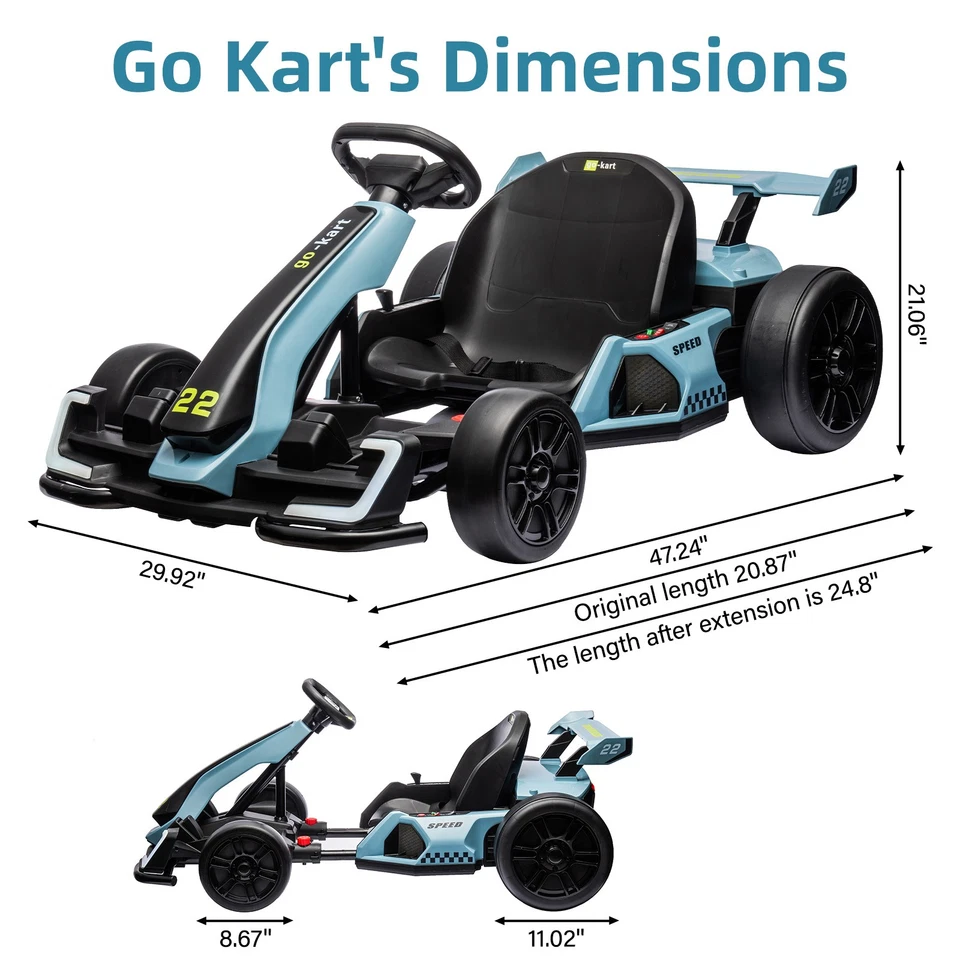 24V Kids Go Kart,300W Powerful Electric Drift Kart Car Toys with Adjustable Seat - Image 2 of 4