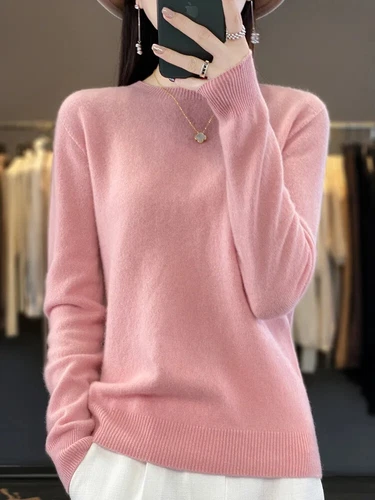 100% Reine Wolle Kaschmir Damen O-Ausschnitt Einfarbig Neu Langarm Pullover - Bild 24 von 38