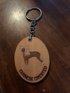 CHINESE CRESTED WOODEN KEY CHAIN