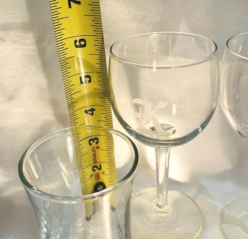 Etched Monogram Letter K Small Drinking Glassware Barware Set of 4 - 6" and 4" - Picture 12 of 12