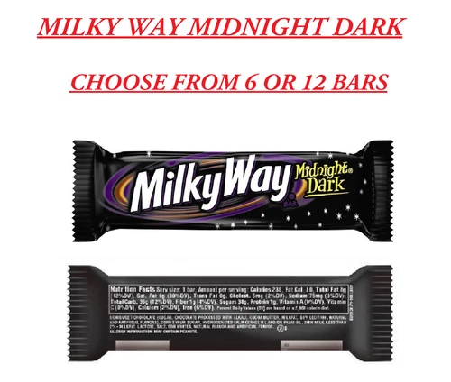 MILKY WAY Midnight Dark Chocolate Caramel Nougat, 1.76oz. Choose 6 or 12 Bars
