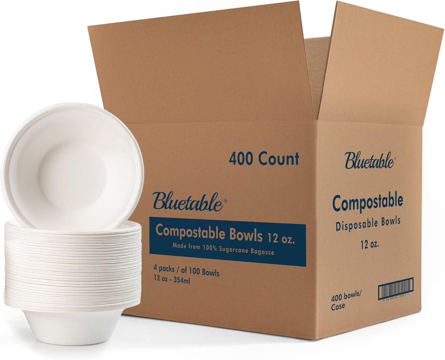 400 Count 12 oz Biodegradable Paper Bowls - Eco-Friendly Sugarcane Solution