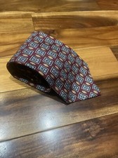 Vintage Burberry 100 Silk Tie Red Geometric Pattern Hand Sewn USA