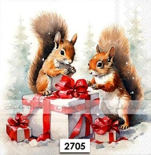 (2705) TWO Paper LUNCHEON Decoupage Art Craft Napkins  CHRISTMAS SQUIRRELS GIFTS