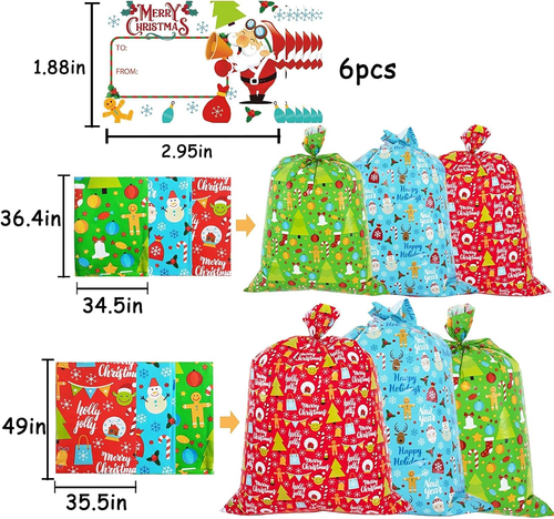 Jumbo Plastic Gift Bags for Christmas Presents - Assorted Sizes with Gift Tags, - Picture 8 of 12