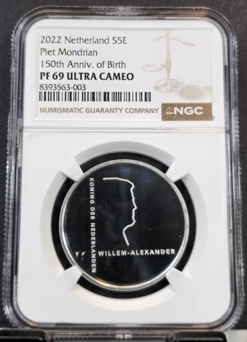 2022 NETHERLANDS SILVER 5 EURO ARTIST PIET MONDRIAN NGC PF 69 ULTRA CAMEO RARE