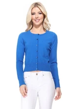 YEMAK Women's Long Sleeve Crewneck Cropped Button-Down Cardigan Sweater MK5502