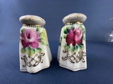 vintage porcelain salt  pepper shakers hand painted Japan c.1930s red roses