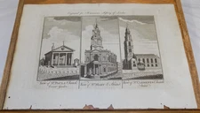 1775 Antique Print/VIEW OF ST PAULS, ST MARY & ST CLEMENTS CHURCH/LONDON ENGLAND