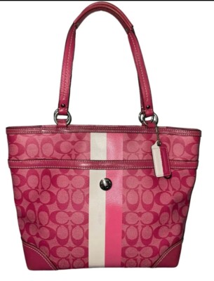 COACH Pink Leather Canvas Large Purse Bag J0973-F14477 With Straps