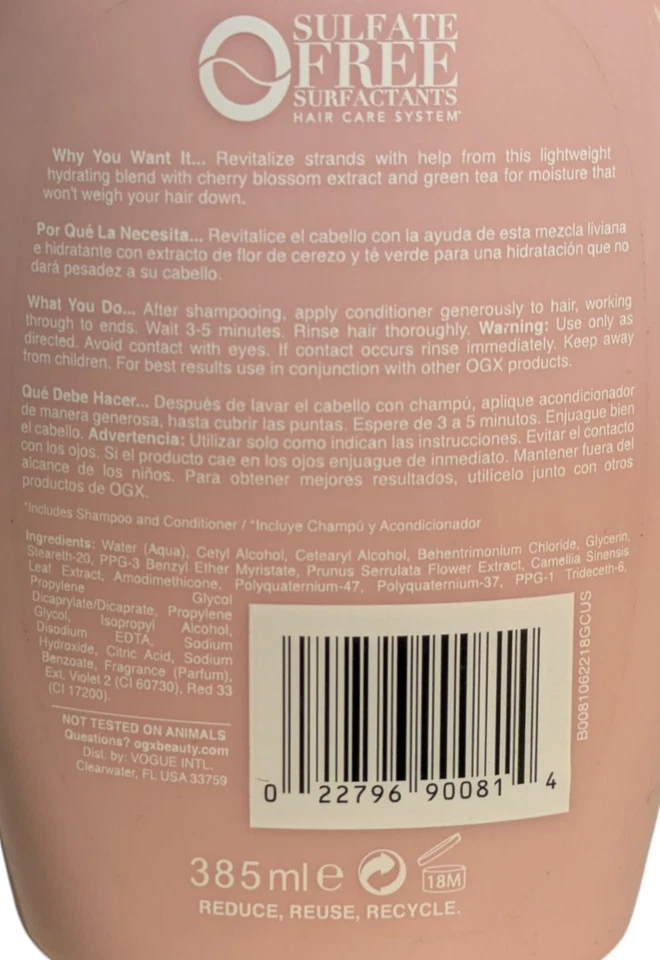 4 Pack OGX Cherry Blossom Conditioner Heavenly Hydration Sulfate Free 13 fl oz - Image 3 of 4