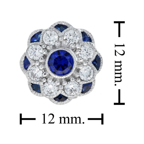 Conjunto de joyas de anillo y aretes de diamantes y zafiros naturales de oro blanco de 18 quilates - Imagen 15 de 20