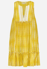 LEMLEM Women Size Medium Welele Bib Ruffled Mini Dress Chamois Yellow Ecovera