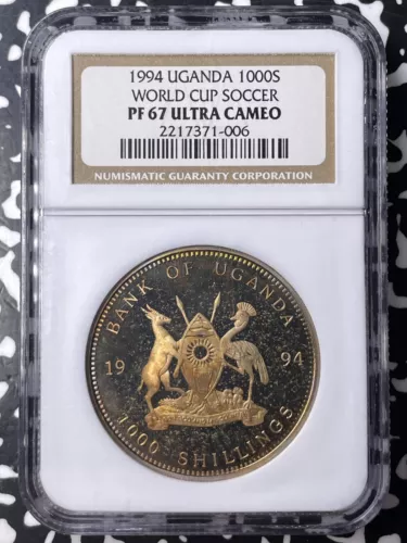 1994 Uganda US World Cup 1000 Shilling Pattern NGC PR67 Ultra Cameo Lot#G9726