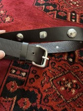 Women's ZARA Studded Black Leather Belt w/ silver Hammered Embelishments Size 32