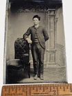 Antique Tintype Photo Man Fur Hat Full Length Portrait 1870s