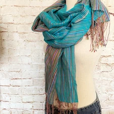 Pashmina Womens 70 Cashmere 30 Silk Lightweight Wrap Scarf Stripe Multicolor