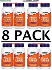 8 PACK - Now Foods Vitamin D-3 & K-2, 120 Veg Capsules (Total 960 Capsules)