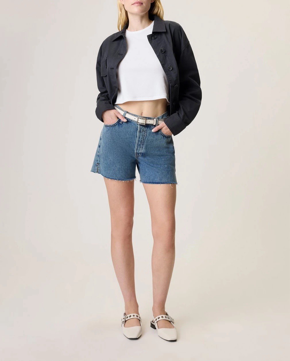 NWT $198 Rag & Bone Retro Cut Off Denim Shorts In Oxfard Size: 27