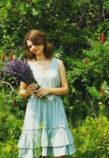 Calvin Klein Women's Green Sage Sleeveless Ruffle Tiered Tie Waist Dress Size 8