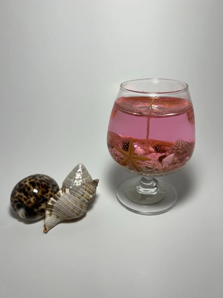 Ocean-Themed Gel Candle In Brandy Glass - Scented & Handcrafted Gift (Pink) - Image 2 of 4