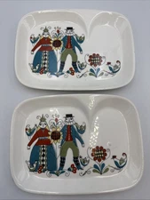 Set of 2 Figgjo Flint Saga TV Snack Trays Plates - Norsk Handpainted Silkscreen
