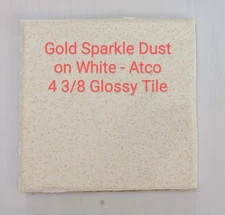 1 piece Gold Sparkle Dust on White 4-3/8" Glossy Speckled Ceramic Atco Tile Used
