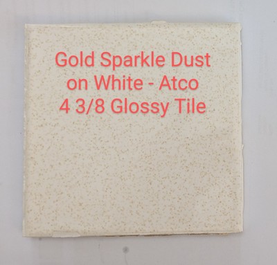 1 piece Gold Sparkle Dust on White 4-3/8'' Glossy Speckled Ceramic Atco Tile Used