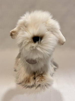 Vintage Gund McDee Realistic 9'' Fluffy White & Tan Stuffed Plush Puppy Dog 1989