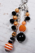 Halloween Skull Purse Charm Bag Clip Bubblegum Crystal Orange Black Handmade New
